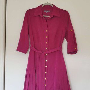 Sharagano Raspberry Pleated Shirt Dress